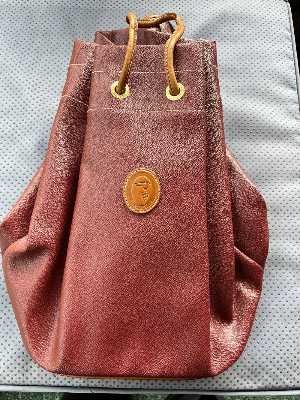 Vintage Trussardi  Burgundy Leather Drawstring Backpack